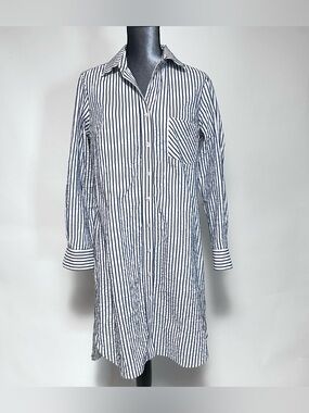 Finley Navy and White Striped Midi Shirt Dress